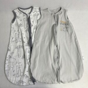 Woodland Bear Yoofoss Kids S 0-6M Gray White Cotton 2-Way Zip Sleep Sack 2-Pack